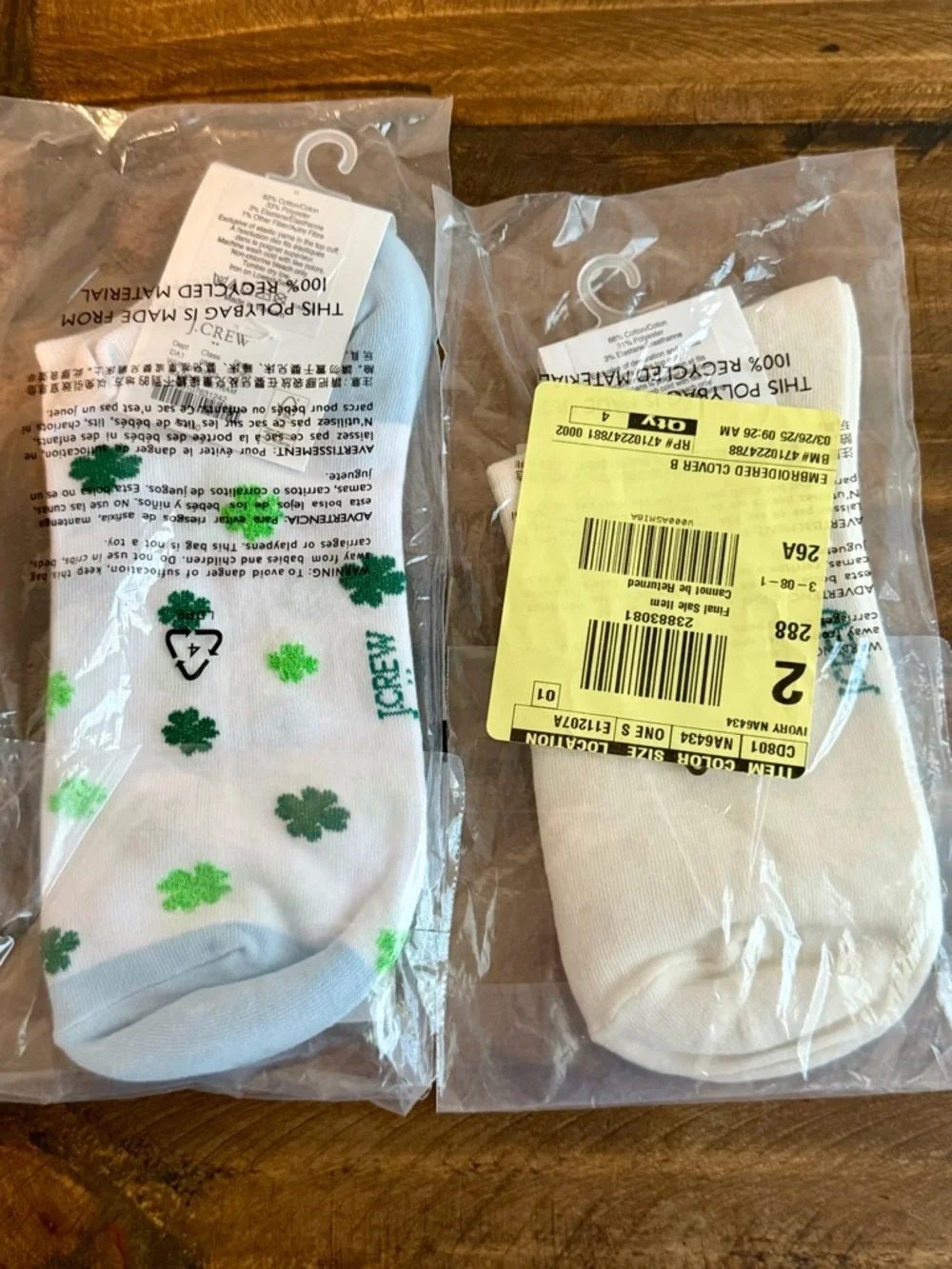 NWT! Lot of (2) J. Crew Lucky 4-Leaf Clover Socks. One Size.